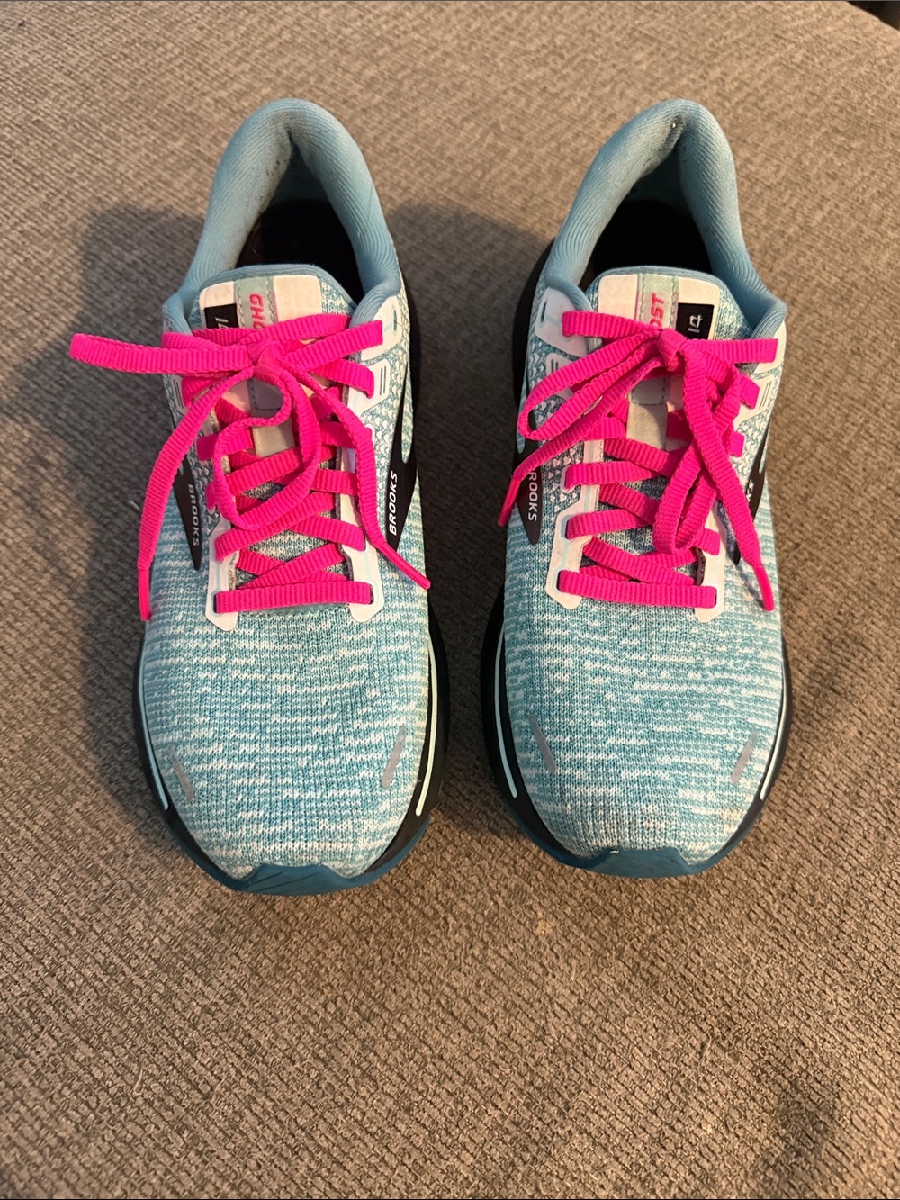 Brooks Ghost 14 Women's Teal Knit Running Shoes with Hot Pink Laces